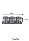 ShopZum  Gri  3lü Standlı Kapaklı Kaşıklı Cam Hava Sızdırmaz Baharatlık Takımı KC-386