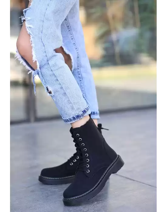 Izel Siyah Süet Bağcıklı Bot