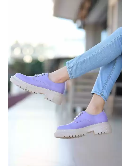 Teri Lila Cilt Bağcıklı Ayakkabı