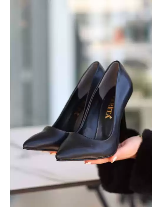 Jirda Siyah Cilt Stiletto Ayakkabı