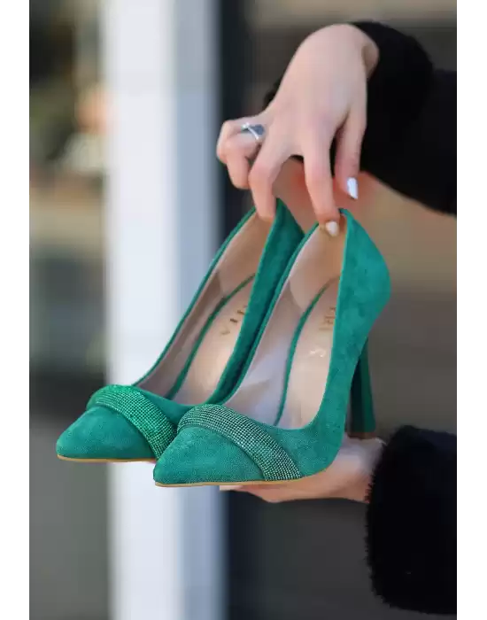 Gida Yeşil Süet Stiletto Ayakkabı