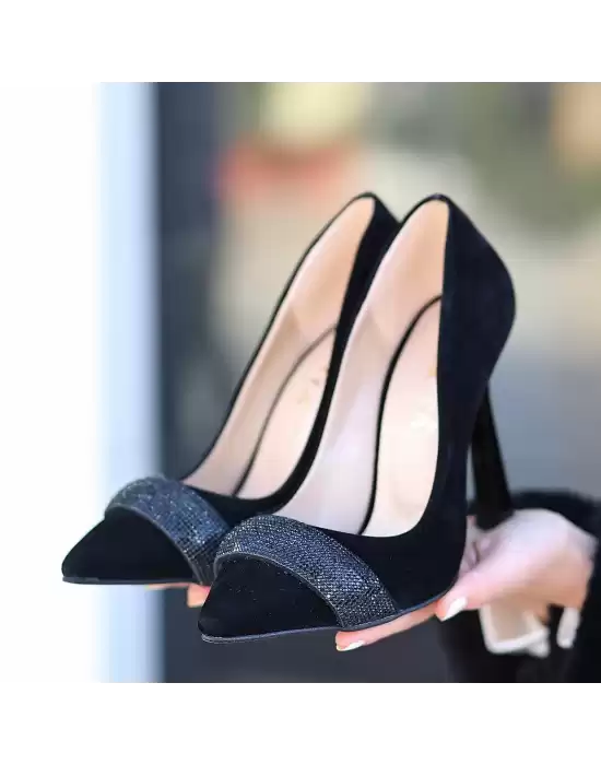 Gida Siyah Süet Stiletto Ayakkabı