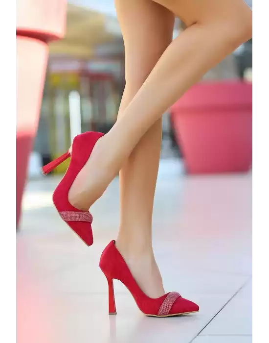 Gida Kırmızı Süet Stiletto Ayakkabı