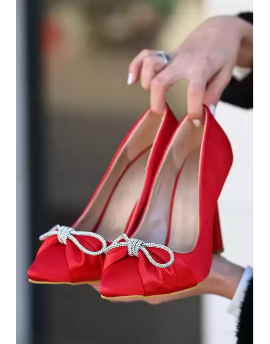 Layne Kırmızı Saten Stiletto Ayakkabı