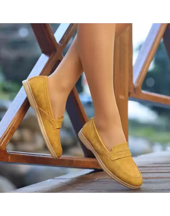 Ella Hardal Sarısı Cilt Desenli Babet Ayakkabı