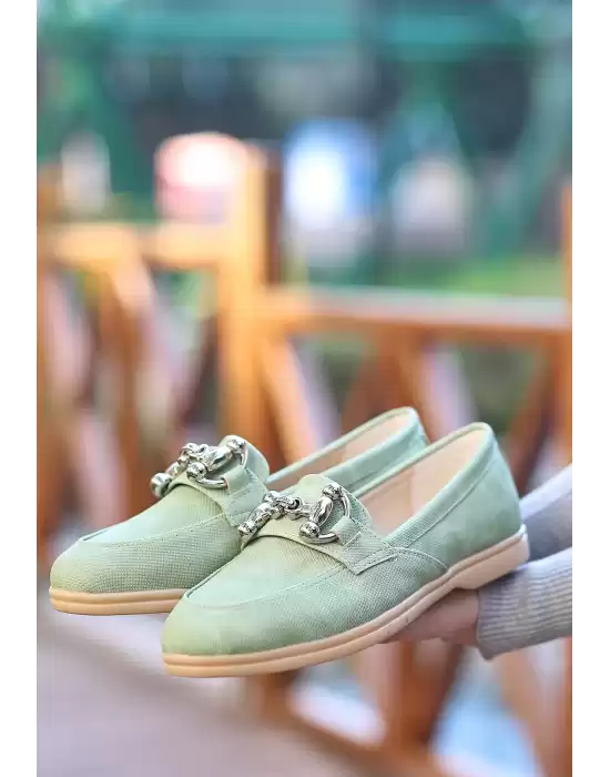 Celio Mint Yeşili Cilt Desenli Babet Ayakkabı