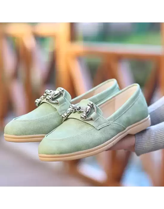 Celio Mint Yeşili Cilt Desenli Babet Ayakkabı