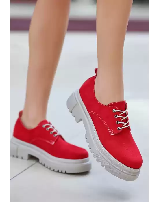 Teri Kırmızı Süet Bağcıklı Ayakkabı