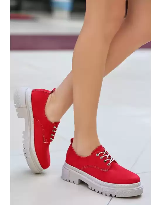 Teri Kırmızı Süet Bağcıklı Ayakkabı