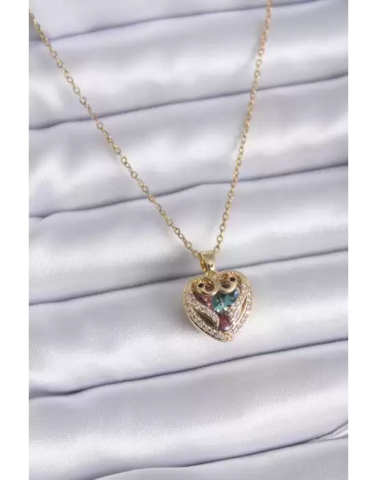 316l Çelik Gold Renk Zincir Kristal Kalp Model Zirkon Taş Detay Kadın Kolye