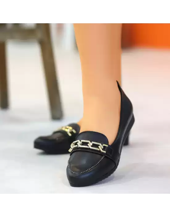 Alino Siyah Cilt Babet Ayakkabı