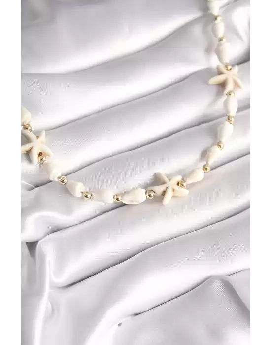 Beyaz Deniz Kabuğu Model Beyaz Deniz Yıldız Figür Kadın Kolye