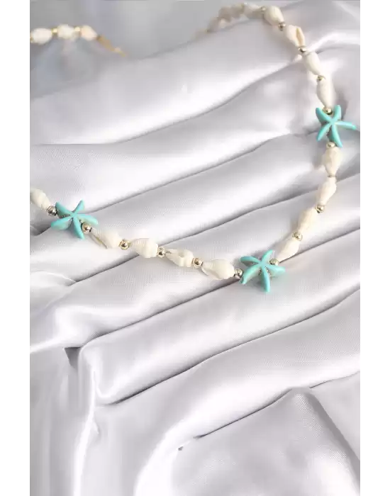 Beyaz Deniz Kabuğu Model Deniz Yıldızı Figür Kadın Kolye