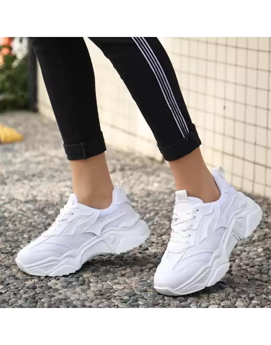 Dica Beyaz Cilt Bağcıklı Spor Ayakkabı