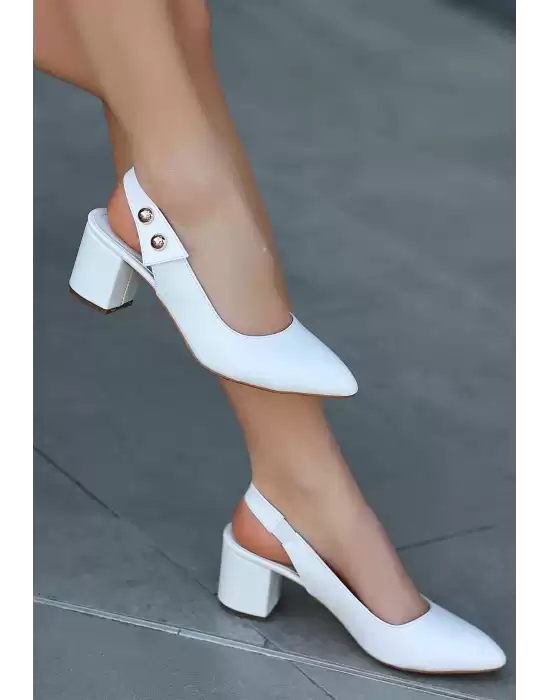 Dolp Beyaz Cilt Topuklu Ayakkabı