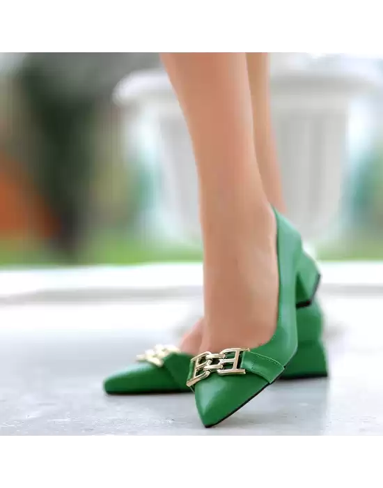Erpo Yeşil Cilt Topuklu Ayakkabı