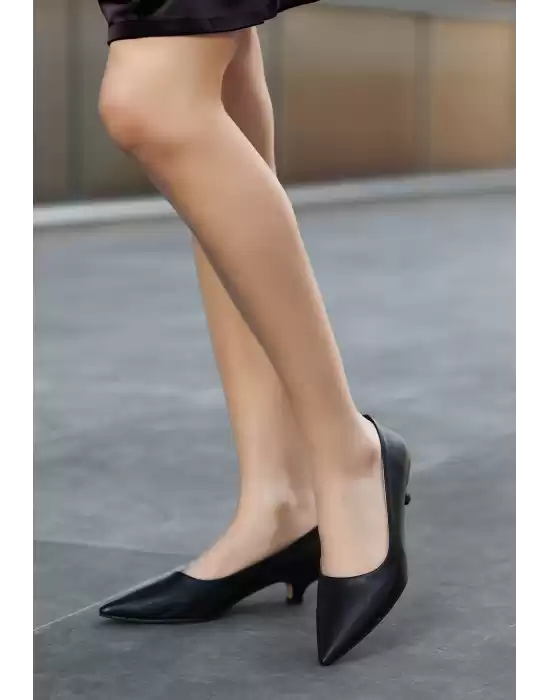 Kavi Siyah Cilt Topuklu Ayakkabı