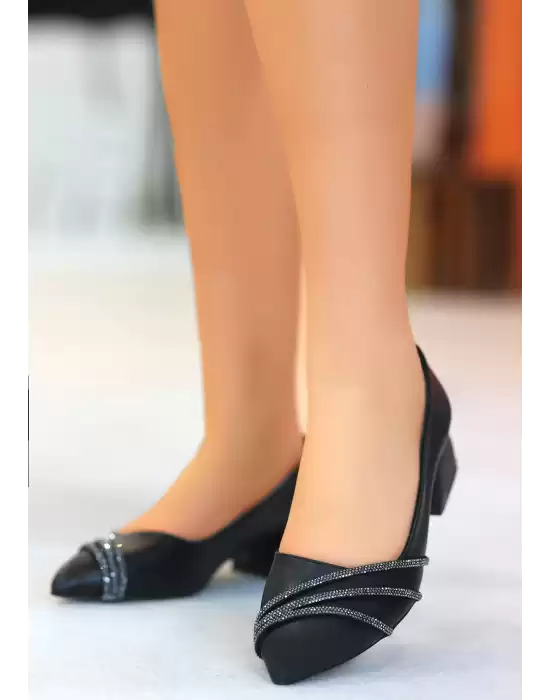 Kool Siyah Cilt Topuklu Ayakkabı