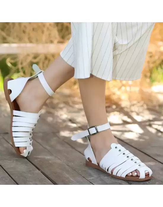 Motali Beyaz Deri Sandalet