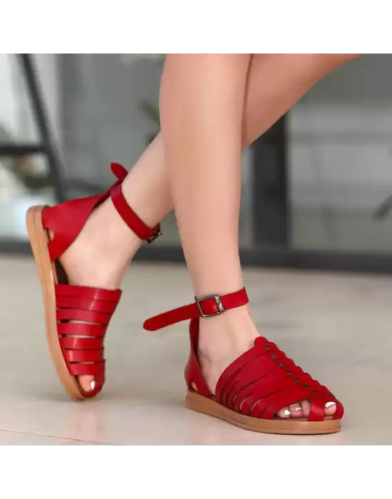 Motali Kırmızı Deri Sandalet