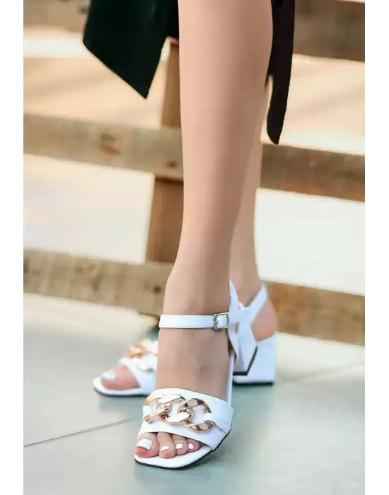 Nani Beyaz Cilt Topuklu Ayakkabı