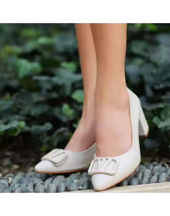 Nives Bej Cilt Topuklu Ayakkabı