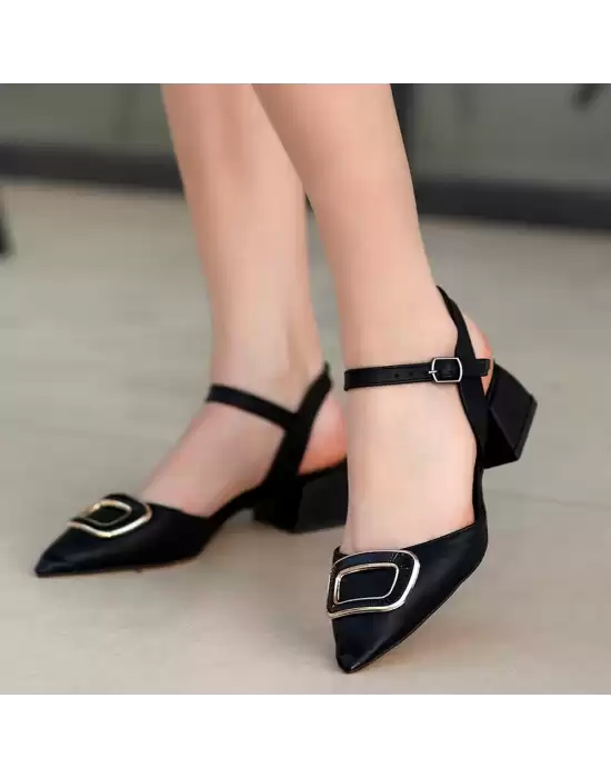 Pawn Siyah Cilt Topuklu Ayakkabı