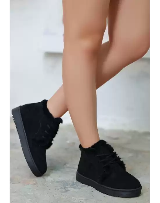 Simya Siyah Süet Bağcıklı Bot