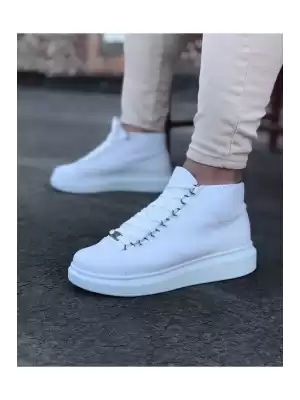 Wagoon WG032 Beyaz Bağcıklı Sneakers  Yarım Bilek Bot