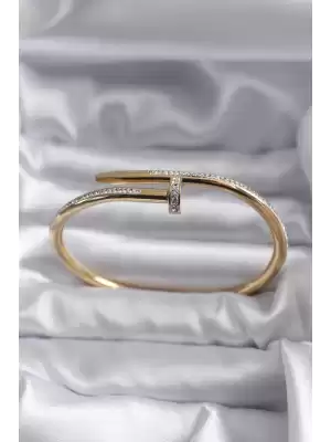 316l Çelik Gold Renk Çivi Model Zirkon Taş Detay Kadın Bileklik