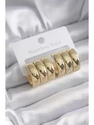 316l Çelik Gold Renk Kalın Halka Model Kadın Küpe