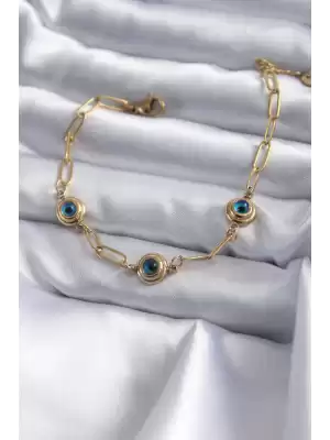 316l Çelik Gold Renk Nazar Boncuk Model Kadın Bileklik