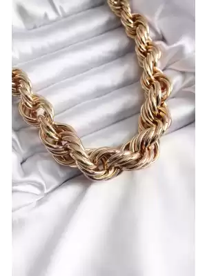 Gold Renk Pirinç Vip Burgu Zincir Model Kadın Kolye