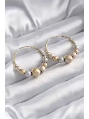 Pirinç Mix Renk Halka Top Detay Kadın Küpe