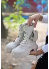 Heel Bej Cilt Bağcıklı Bot