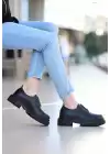 Teri Siyah Cilt Bağcıklı Ayakkabı