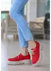 Teri Kırmızı Cilt Desenli Bağcıklı Ayakkabı