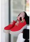 Teri Kırmızı Cilt Desenli Bağcıklı Ayakkabı