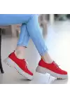 Teri Kırmızı Cilt Desenli Bağcıklı Ayakkabı