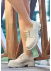 Teri Bej Cilt Desenli Bağcıklı Ayakkabı