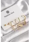 316l Çelik Gold Renk Kilit Kalp Anahtar Model Kadın Küpe Seti