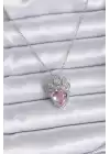 316l Çelik Gümüş Renk Zincir Pembe Kristal Kalp Model Zirkon Taş Detay Kadın Kolye