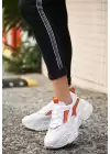Dica Beyaz Cilt Turuncu Detaylı Bağcıklı Spor Ayakkabı