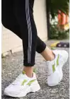 Dica Beyaz Cilt Yeşil Detaylı Bağcıklı Spor Ayakkabı