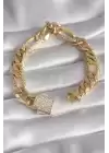 Gold Renk Zirkon Taşlı Zincir Vıp Exclusive Seri Gurmet Model Kadın