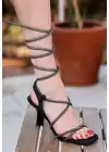 Jennl Siyah Saten Topuklu Ayakkabı