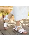 Jikto Beyaz Deri Sandalet