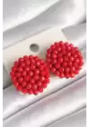 Kırmızı Renk Kristal Düğme Model Kadın Küpe