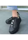 Tenyo Siyah Cilt Taşlı Bağcıklı Spor Ayakkabı