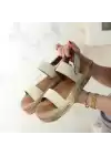 Wery Bej Deri Cırt Cırtlı Sandalet